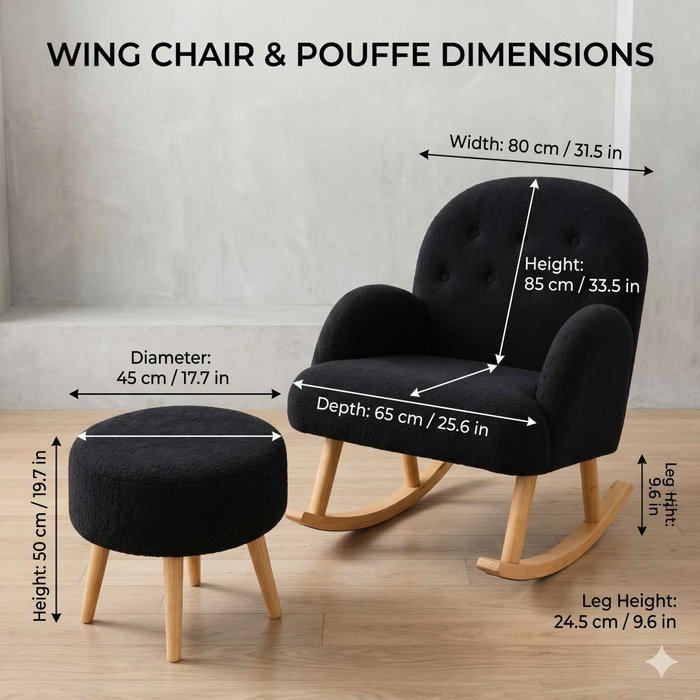 Atelier Del Sofa Conjunto de Sillón y Puff Dügmeli - Negro